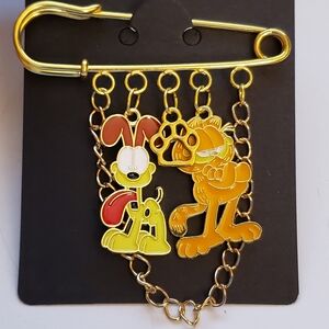Handmade Garfield and Odie Safety Pin Brooch